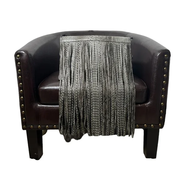 Michael Kors Collection Joni Gray Black Python Leather Fringe Fall Winter Clutch - Picture 3 of 16